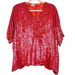 Channa Vintage Beaded Top with Sequins 80's Silk Blouse